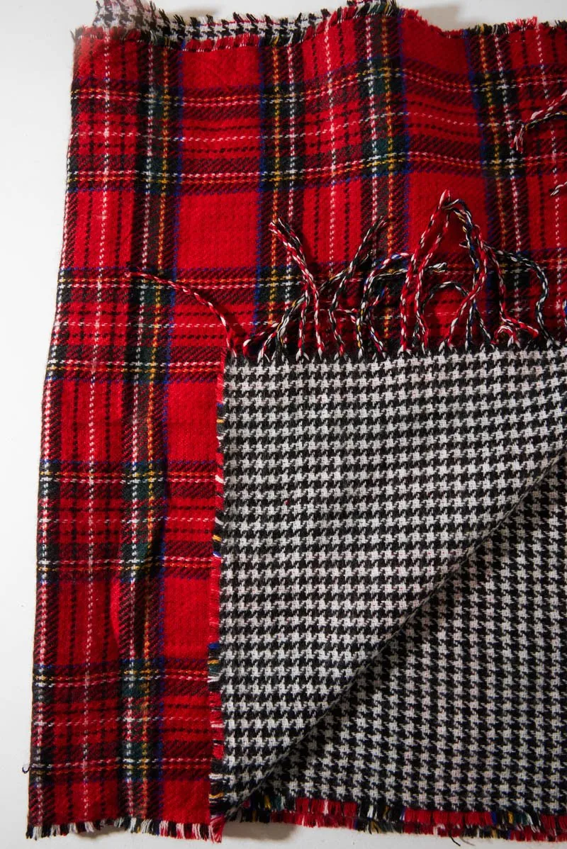 Red Tartan Fringe Trim Scarf - Elycia