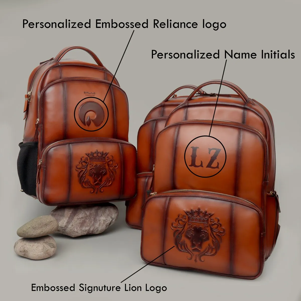 Reliance X Voganow Tan Embossed Initials Leather Backpack Corporate Gifting Bulk Order in 2022 (Reference Price for 1 Unit)