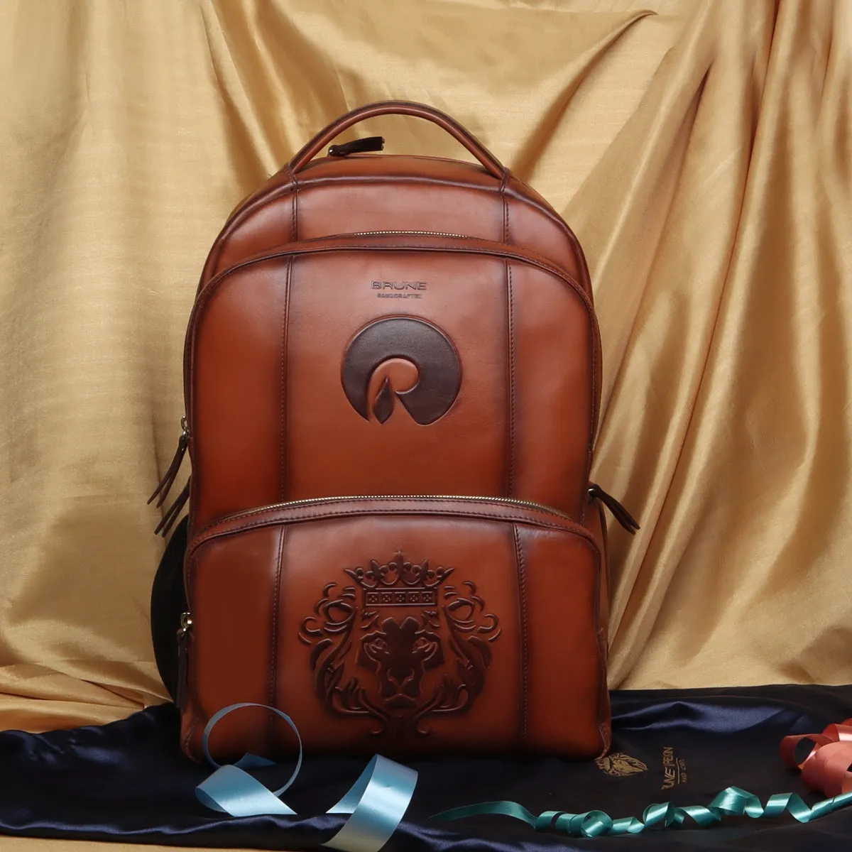 Reliance X Voganow Tan Embossed Initials Leather Backpack Corporate Gifting Bulk Order in 2022 (Reference Price for 1 Unit)