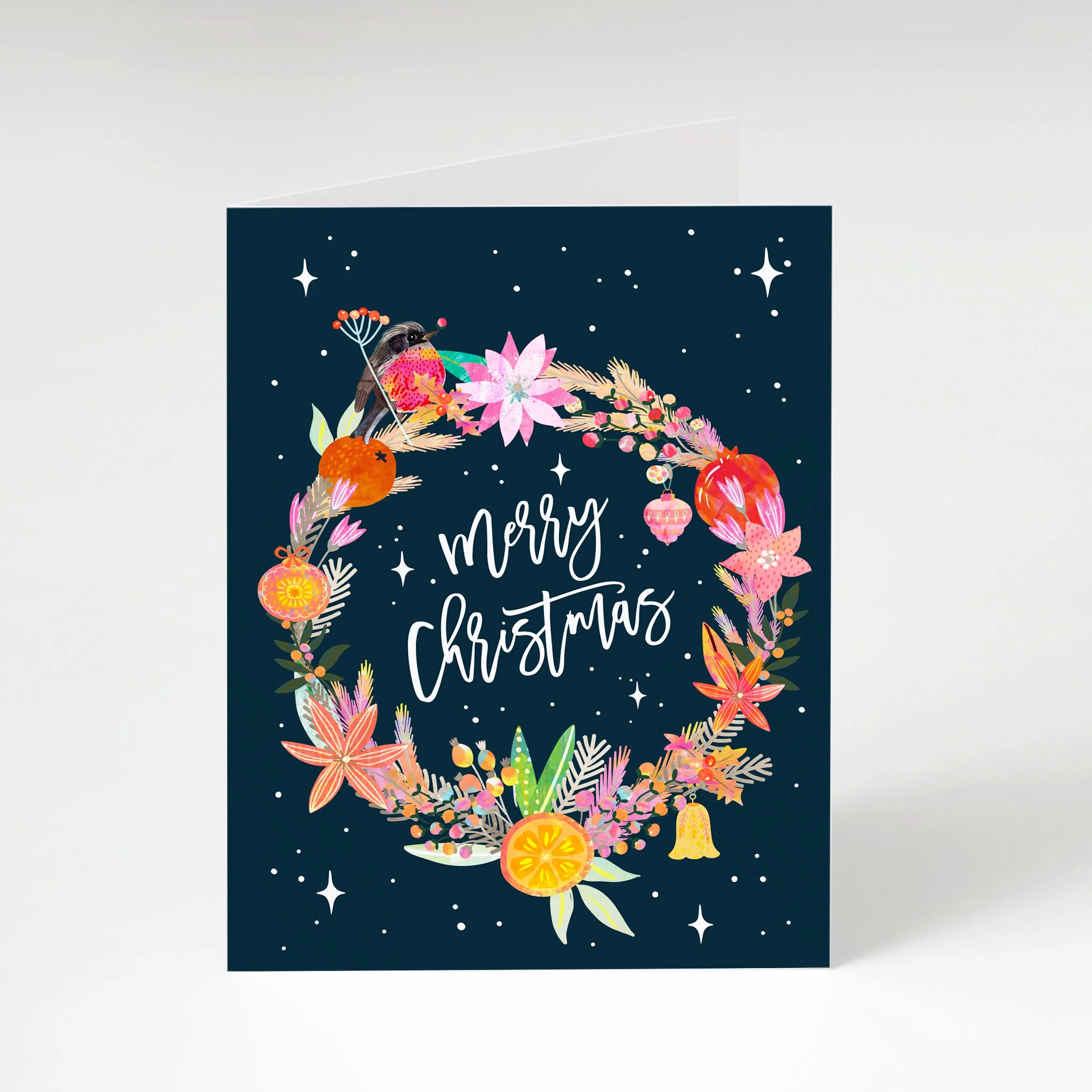 Robin & Wreath - A6 Christmas Card