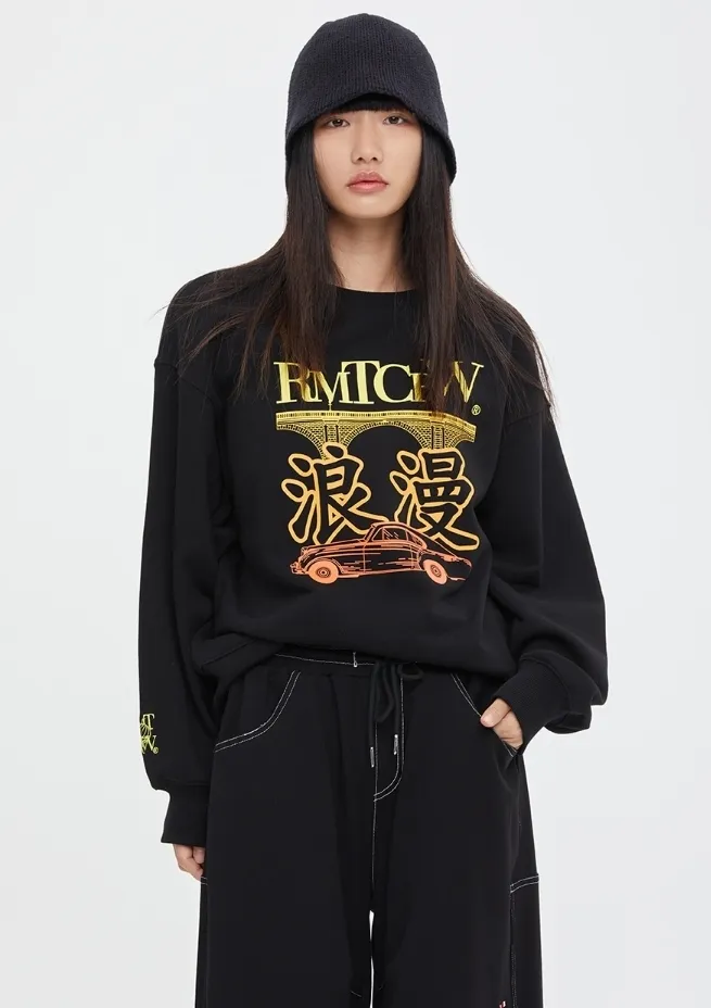 ROMANTIC CROWN  |Unisex Street Style Oversized Logo Sweatshirts