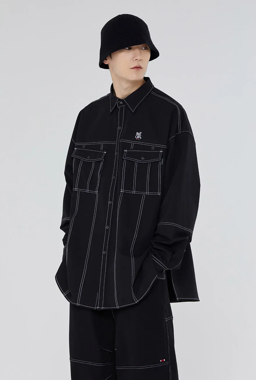 ROMANTIC CROWN  |◇ROMANTIC CROWN◇ TWO POCKET STITCH SHIRT_BLACK / unisex