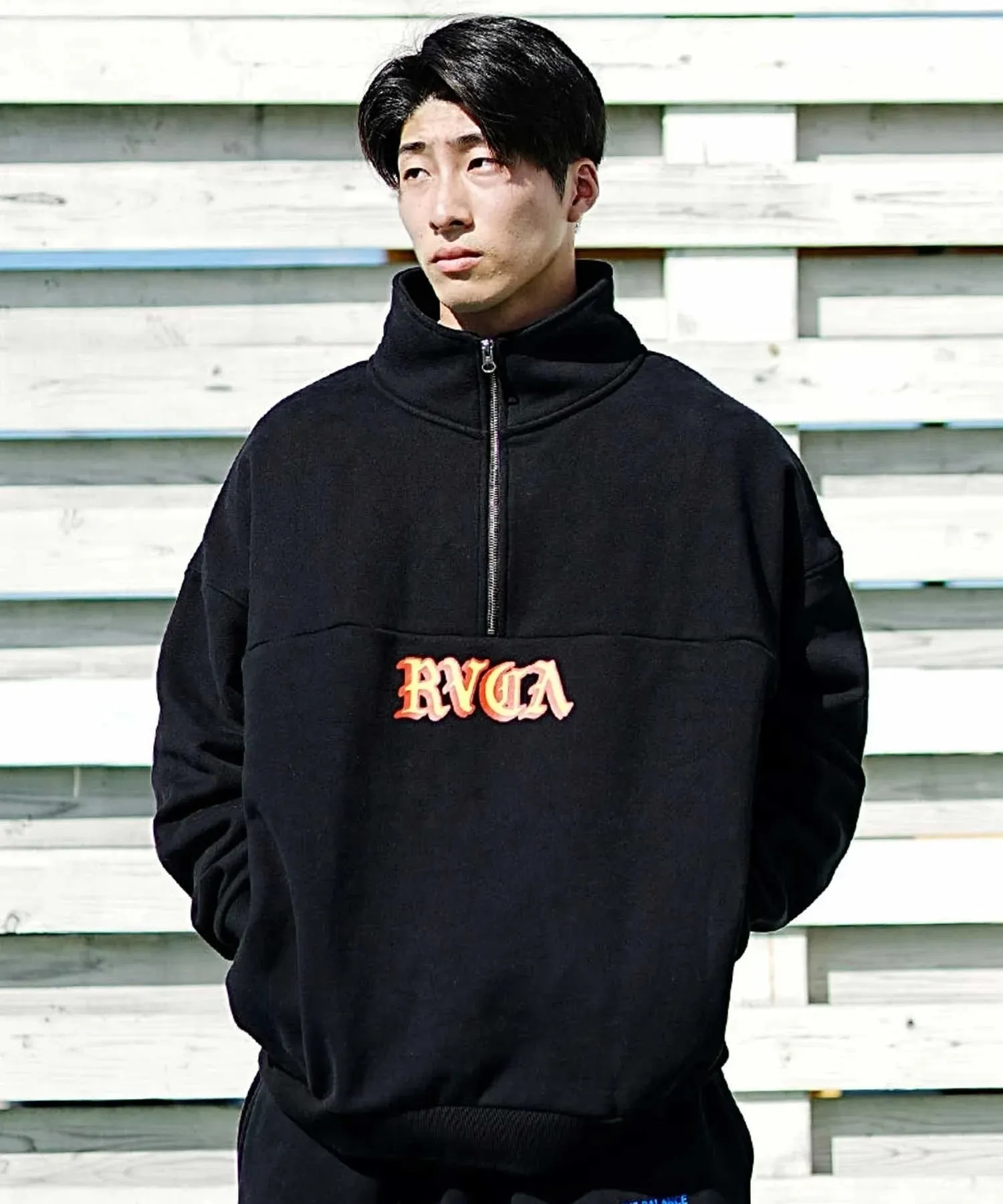 RVCA  |Sweat Street Style Long Sleeves Cotton Oversized Logo