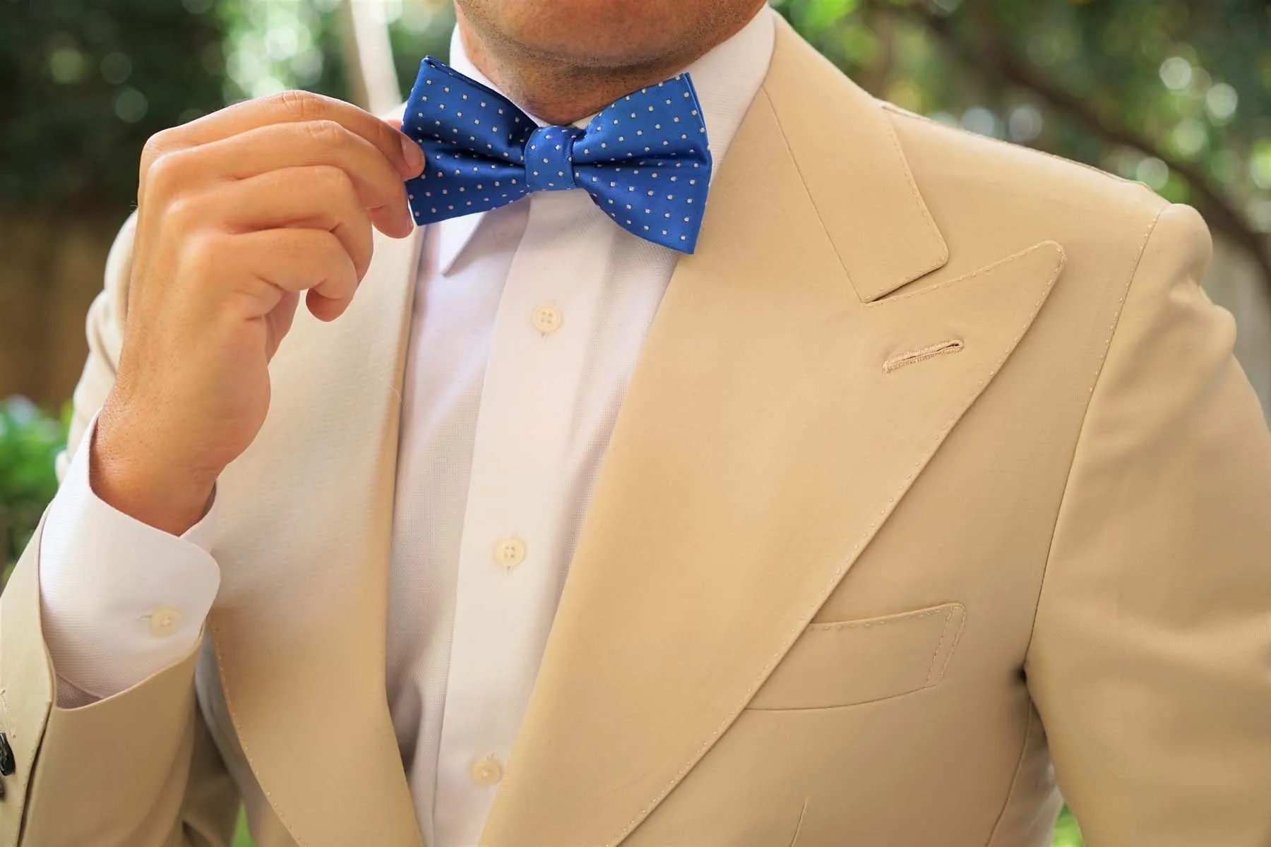 Sea Blue Bow Tie with White Polka Dots