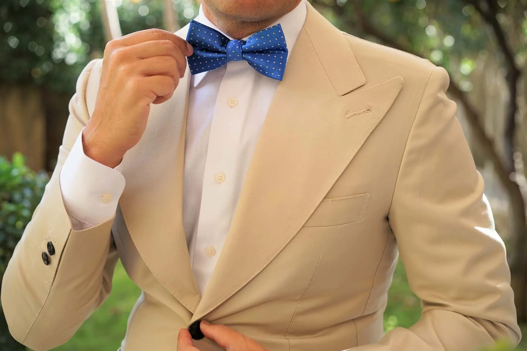 Sea Blue Bow Tie with White Polka Dots