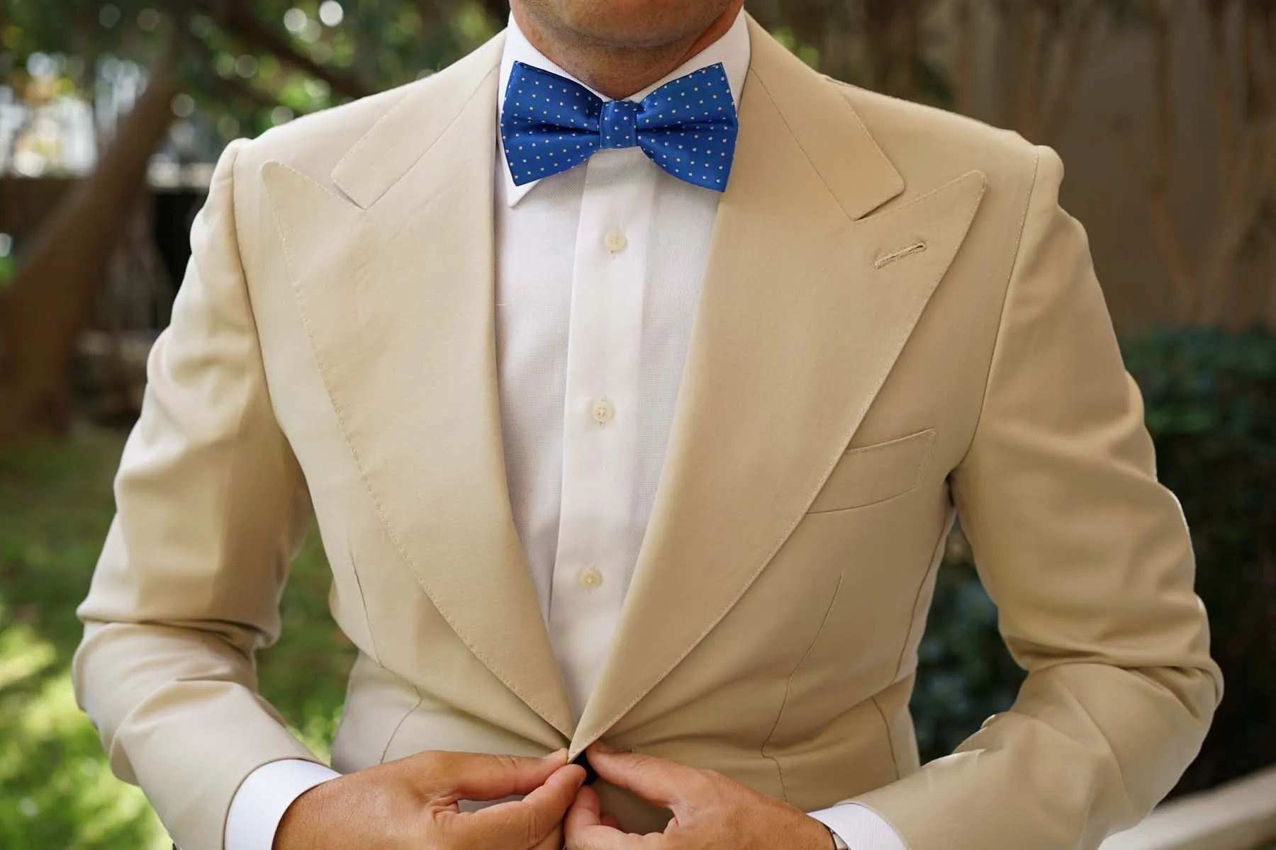 Sea Blue Bow Tie with White Polka Dots