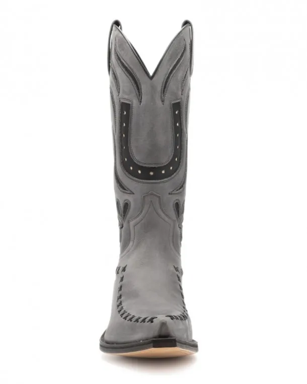 Sendra Boots gray cowboy boots with horseshoe leg detail and leather trimming