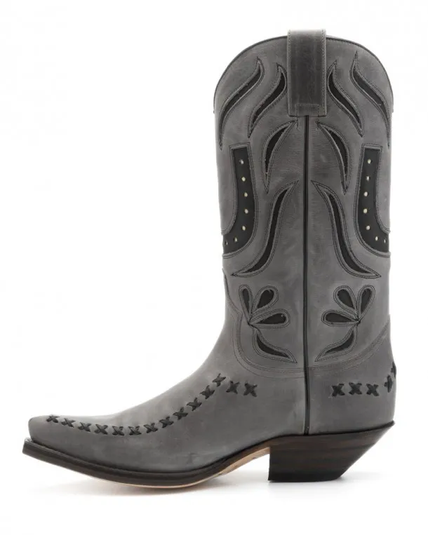 Sendra Boots gray cowboy boots with horseshoe leg detail and leather trimming