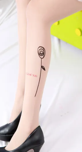 Sexy Women Fashion Japan Angel Animal Mock Knee High Tattoo Tights Pantyhose Pattern Printed Stockings SM6