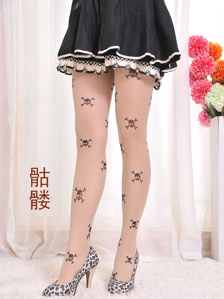 Sexy Women Fashion Japan Angel Animal Mock Knee High Tattoo Tights Pantyhose Pattern Printed Stockings SM6