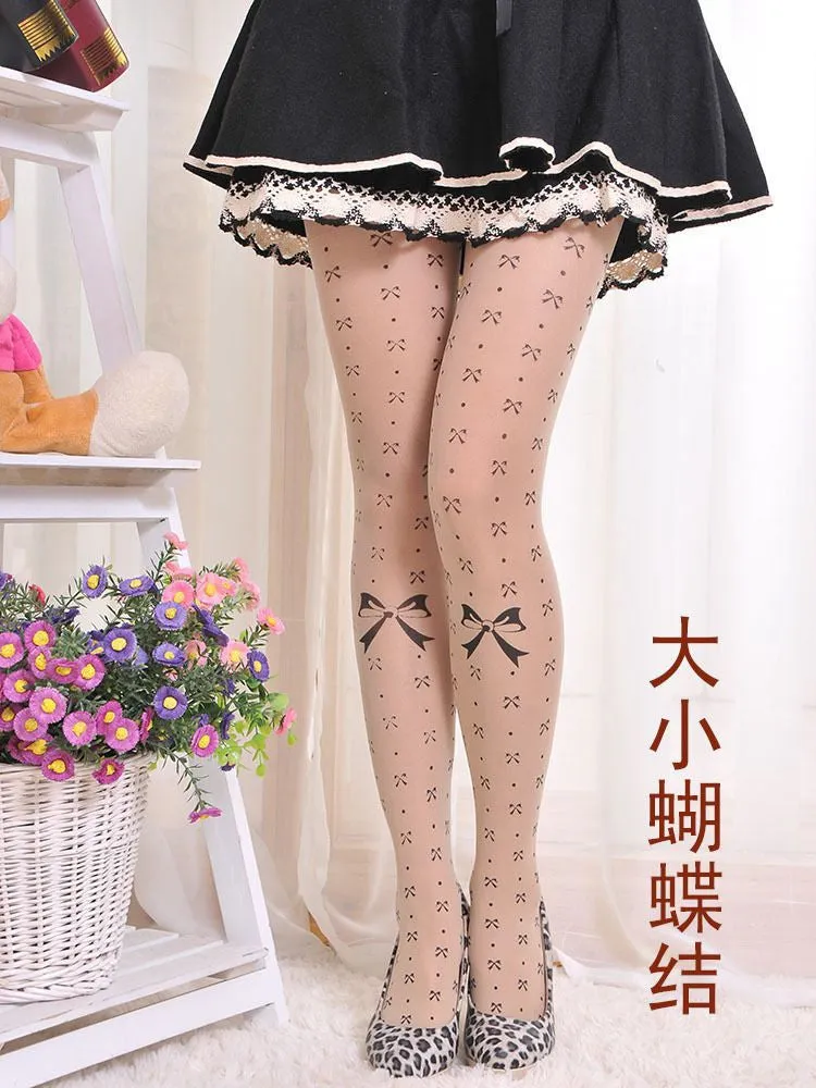 Sexy Women Fashion Japan Angel Animal Mock Knee High Tattoo Tights Pantyhose Pattern Printed Stockings SM6