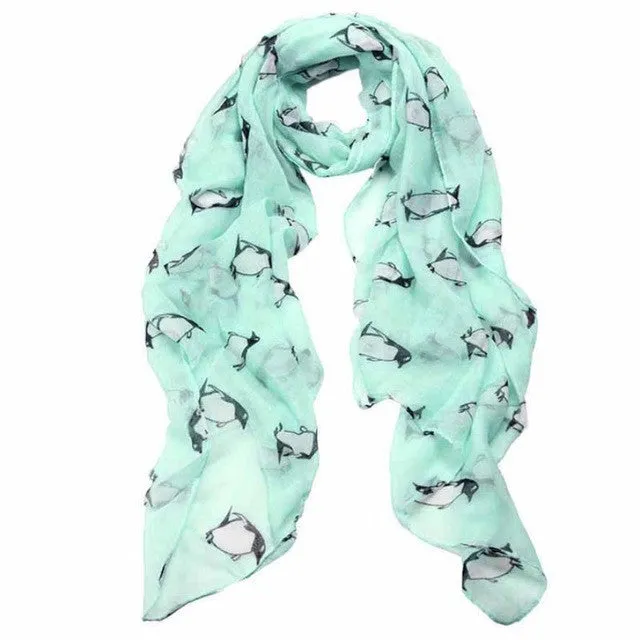 Shawls And Scarves Women Ladies Print Penguin Cute Shawl Voile Rectangle Scarf Mandala Beach Foulard Soie#B819 SM6