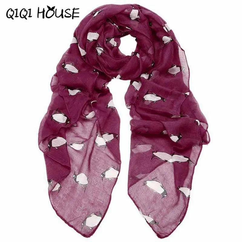 Shawls And Scarves Women Ladies Print Penguin Cute Shawl Voile Rectangle Scarf Mandala Beach Foulard Soie#B819 SM6