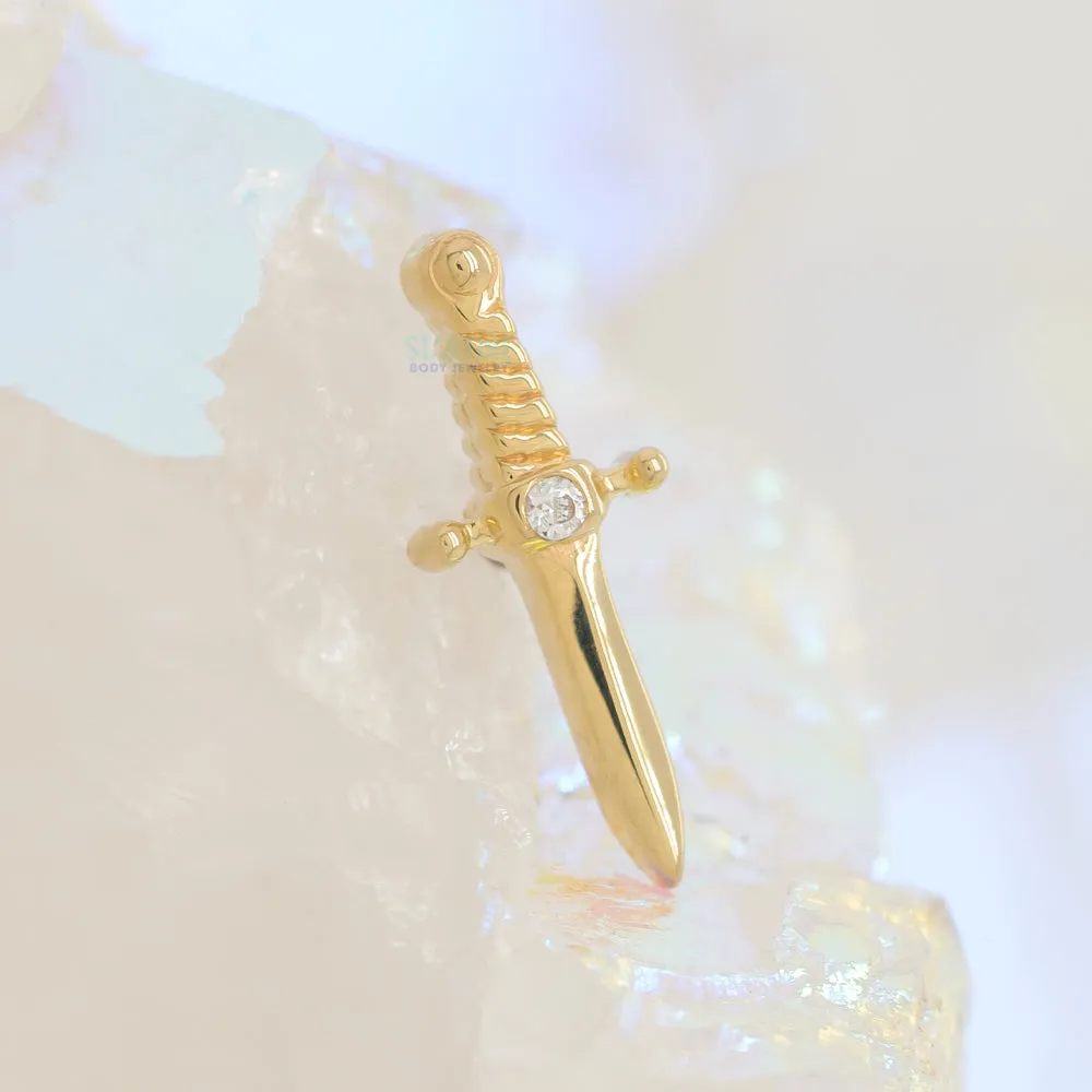 Slasher Dagger Threaded End in Gold with White CZ