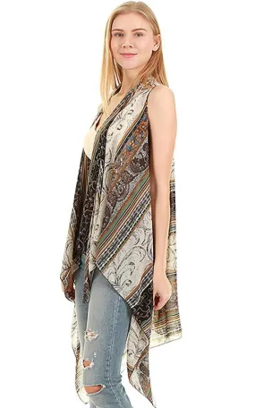 SN05 Tan Multi Pattern Scarf Long Vest