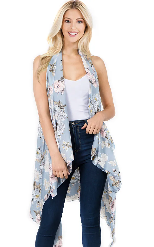 SN1C16 Flower Printed Scarf Long Vest