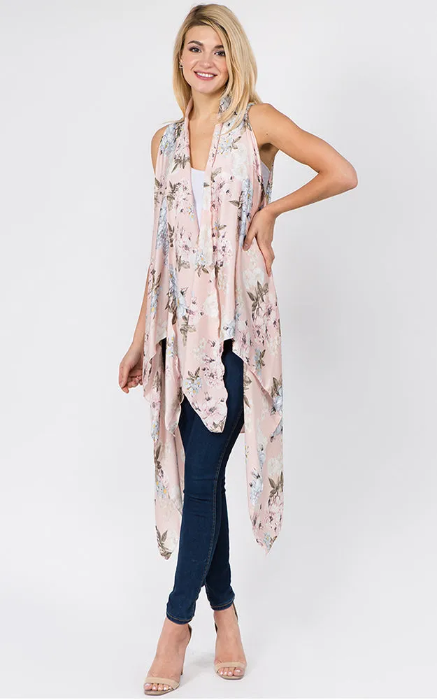 SN1C16 Flower Printed Scarf Long Vest