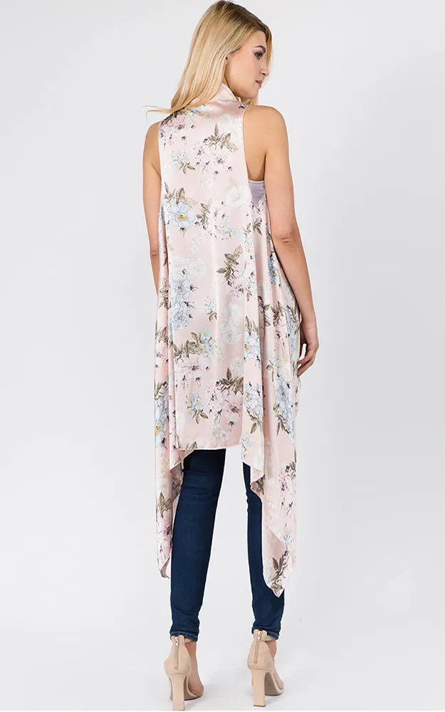 SN1C16 Flower Printed Scarf Long Vest