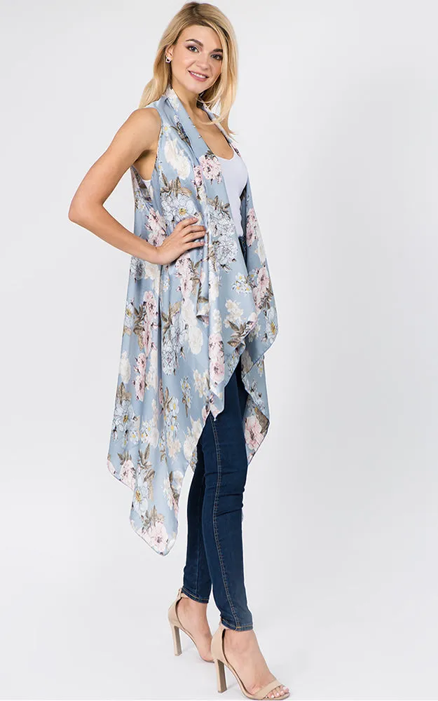 SN1C16 Flower Printed Scarf Long Vest