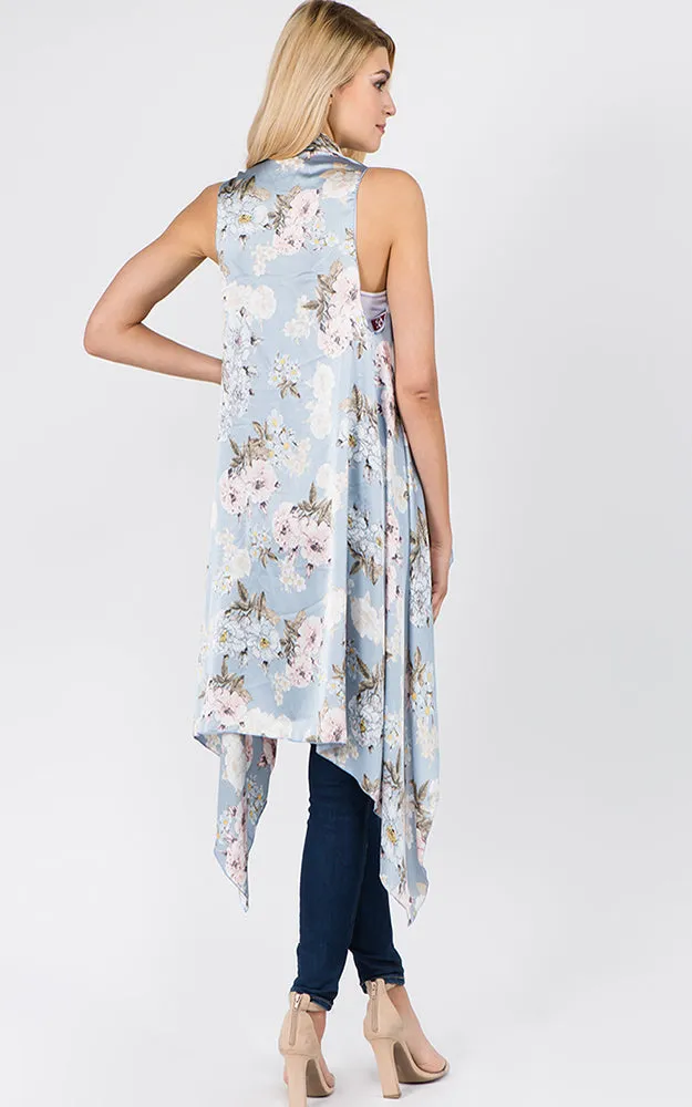 SN1C16 Flower Printed Scarf Long Vest