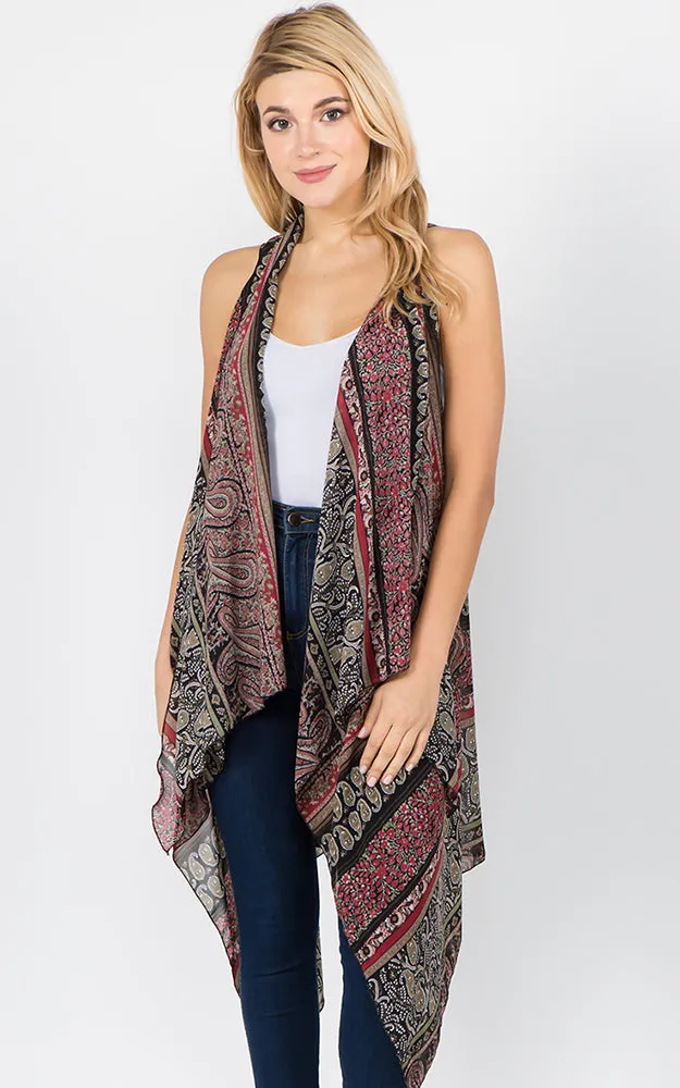 SN1C39 Paisley Printed Scarf Long Vest