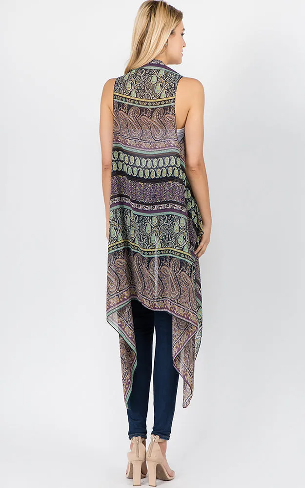 SN1C39 Paisley Printed Scarf Long Vest