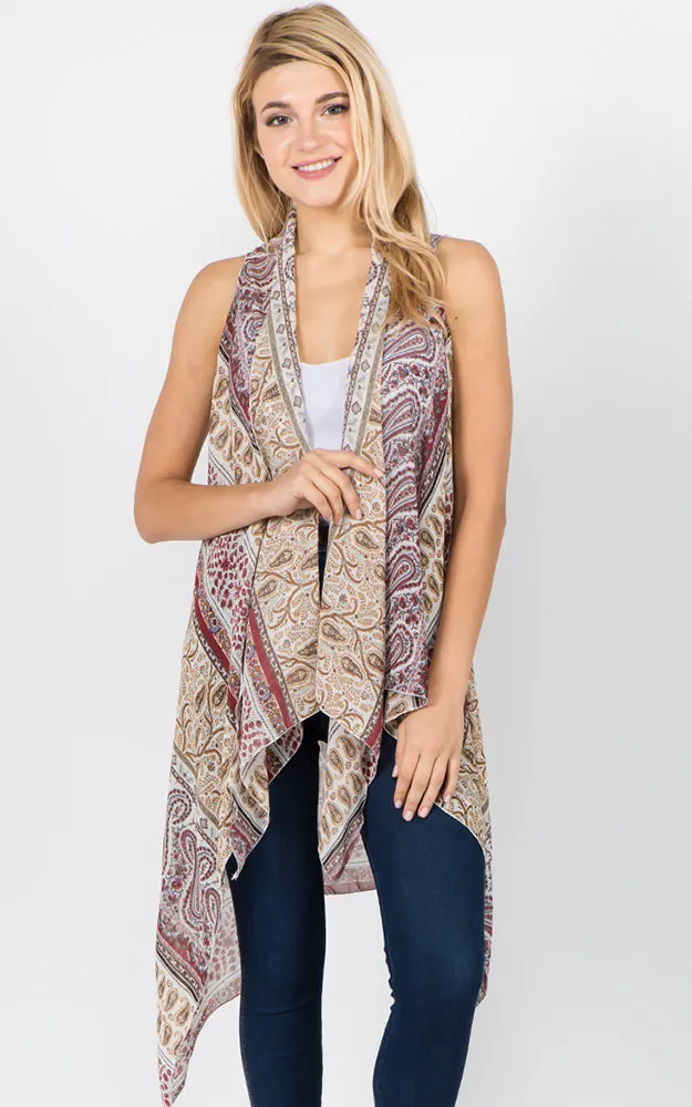 SN1C39 Paisley Printed Scarf Long Vest