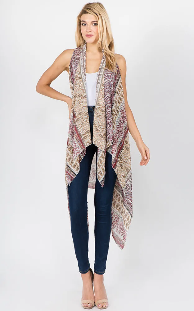 SN1C39 Paisley Printed Scarf Long Vest