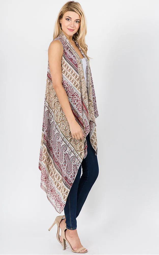 SN1C39 Paisley Printed Scarf Long Vest