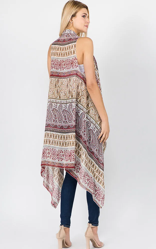 SN1C39 Paisley Printed Scarf Long Vest