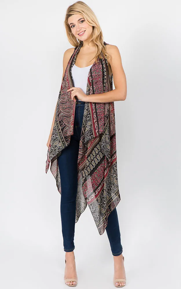 SN1C39 Paisley Printed Scarf Long Vest