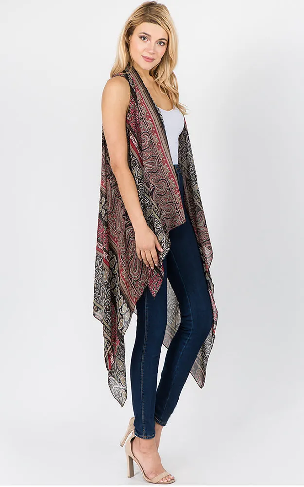 SN1C39 Paisley Printed Scarf Long Vest