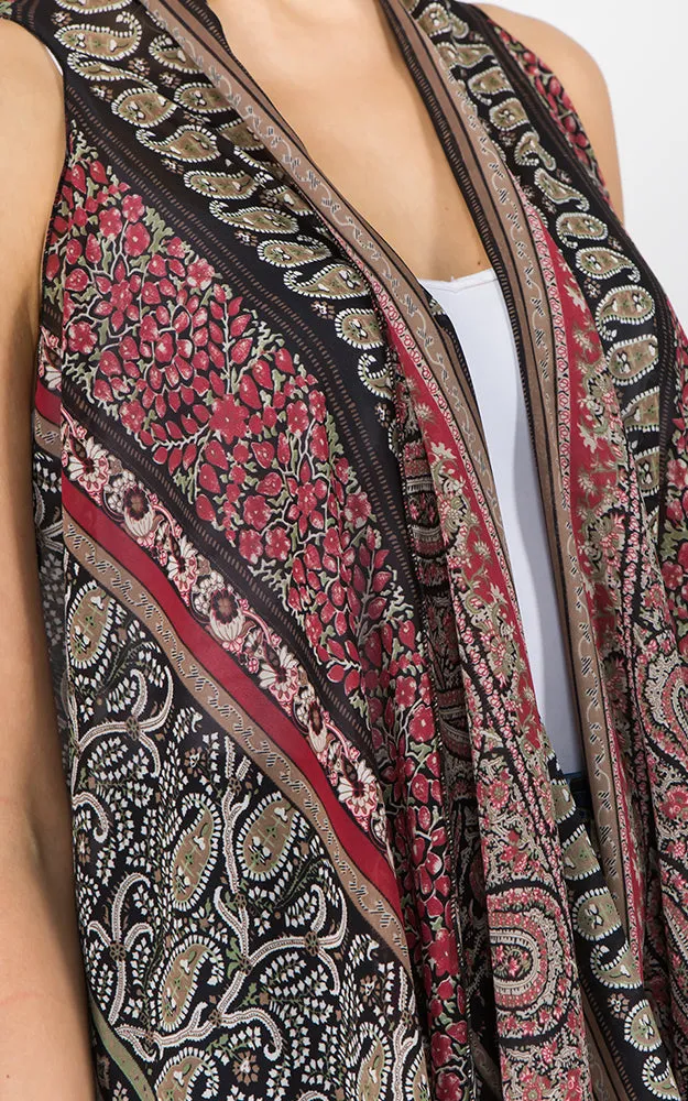 SN1C39 Paisley Printed Scarf Long Vest