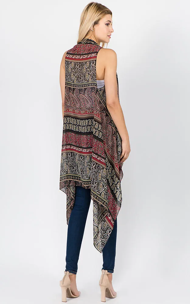 SN1C39 Paisley Printed Scarf Long Vest