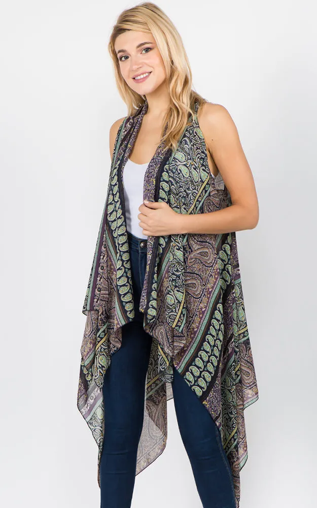 SN1C39 Paisley Printed Scarf Long Vest