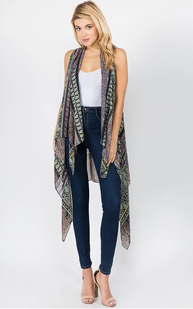 SN1C39 Paisley Printed Scarf Long Vest