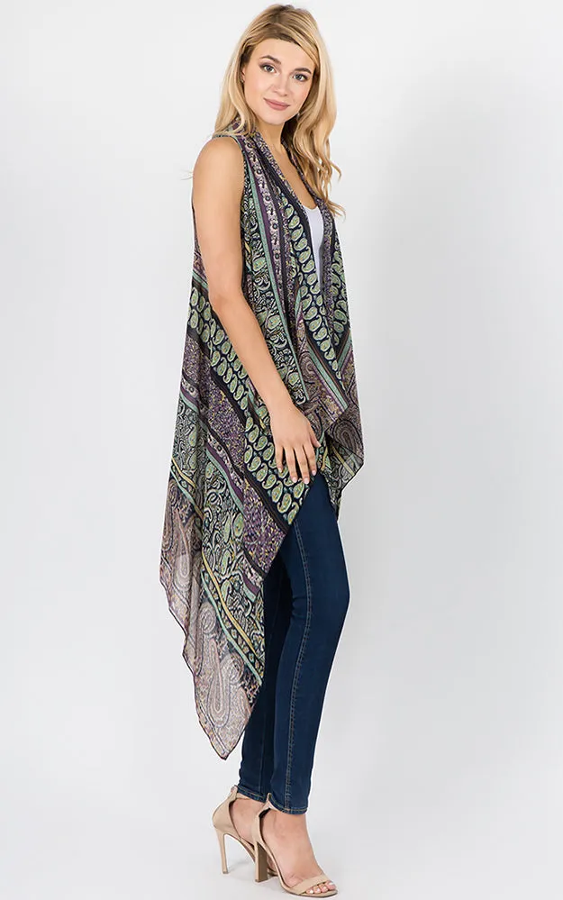 SN1C39 Paisley Printed Scarf Long Vest