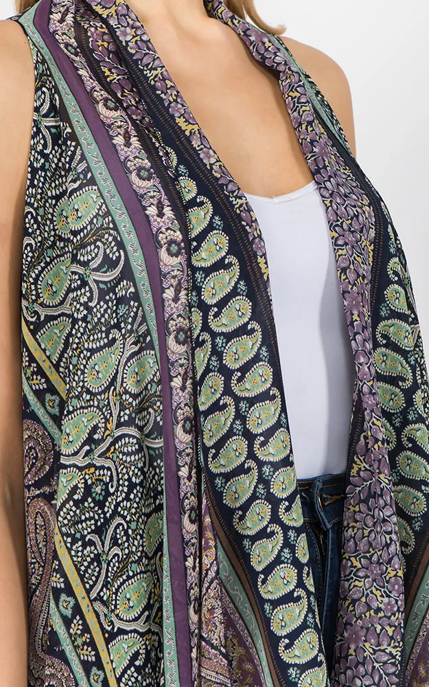 SN1C39 Paisley Printed Scarf Long Vest