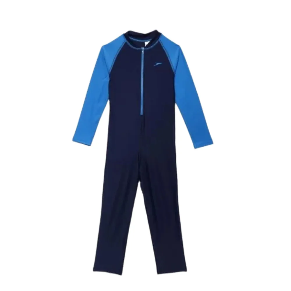 Speedo Junior's Colour Block All In One Suit ( Navy/Danube/Fluo Orange)