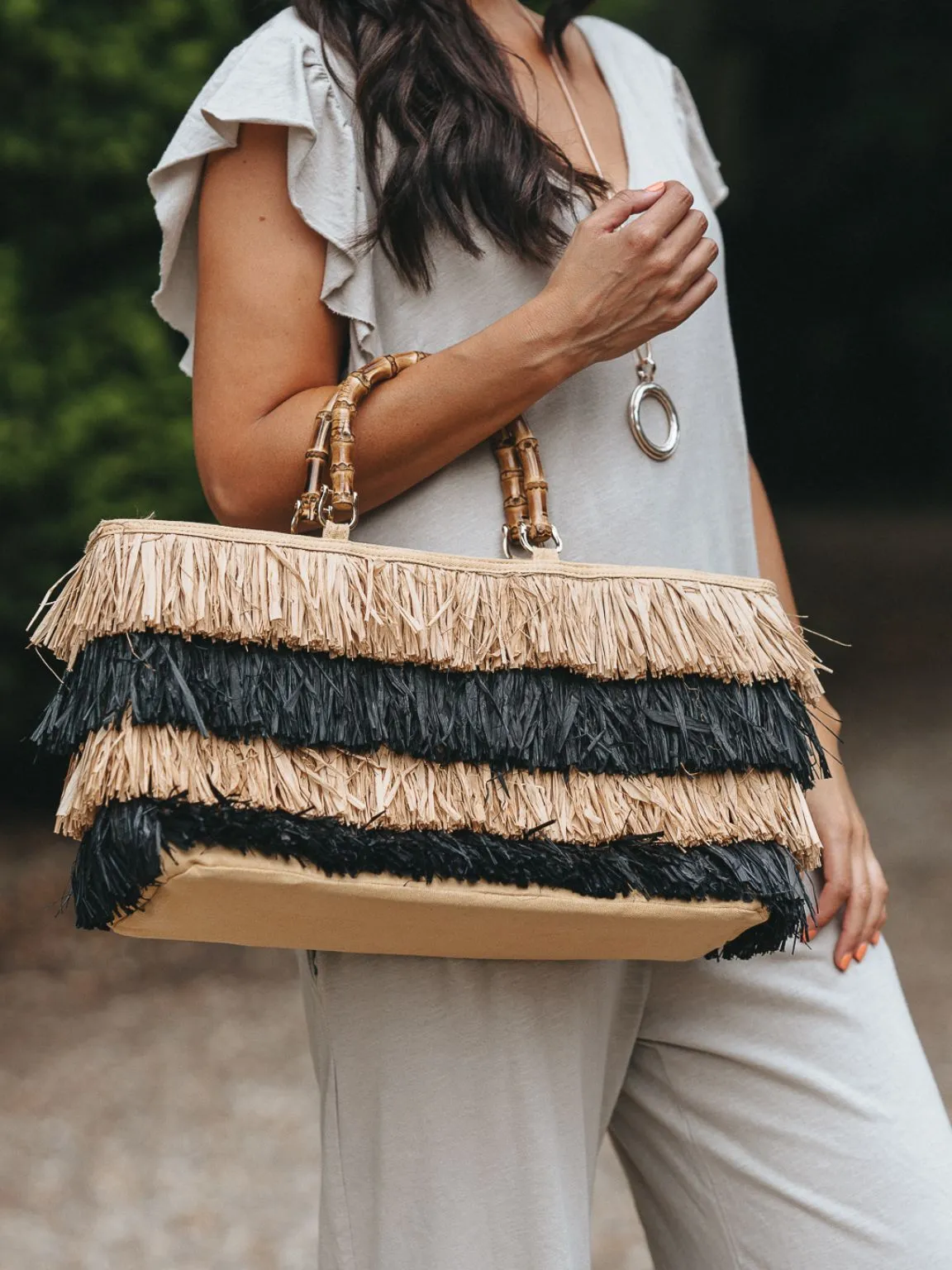 Stripe Straw Bag