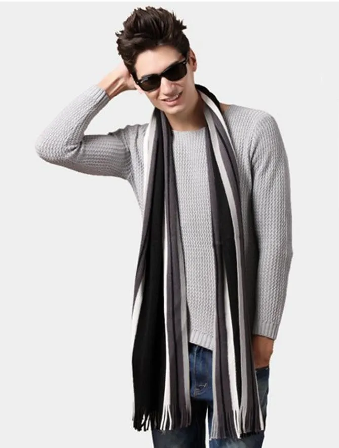 Style ly Korean Casual Warm Stripe Cashmeres Knitting Man Leisure Scarf Sunshine