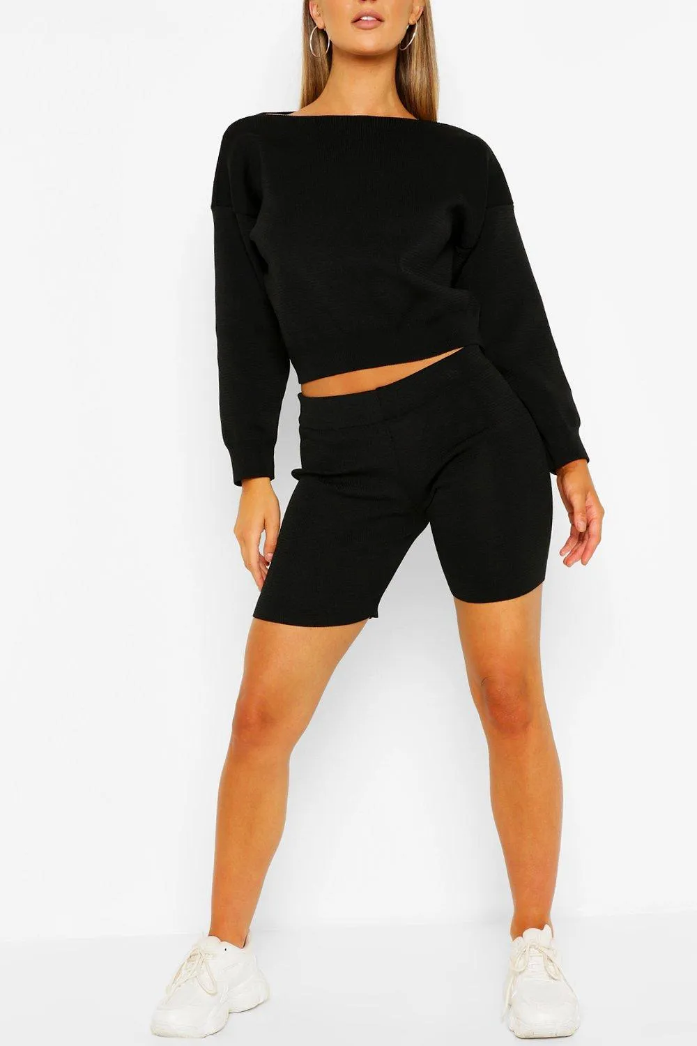 Sweater And Biker Short Knit Loungewear Set