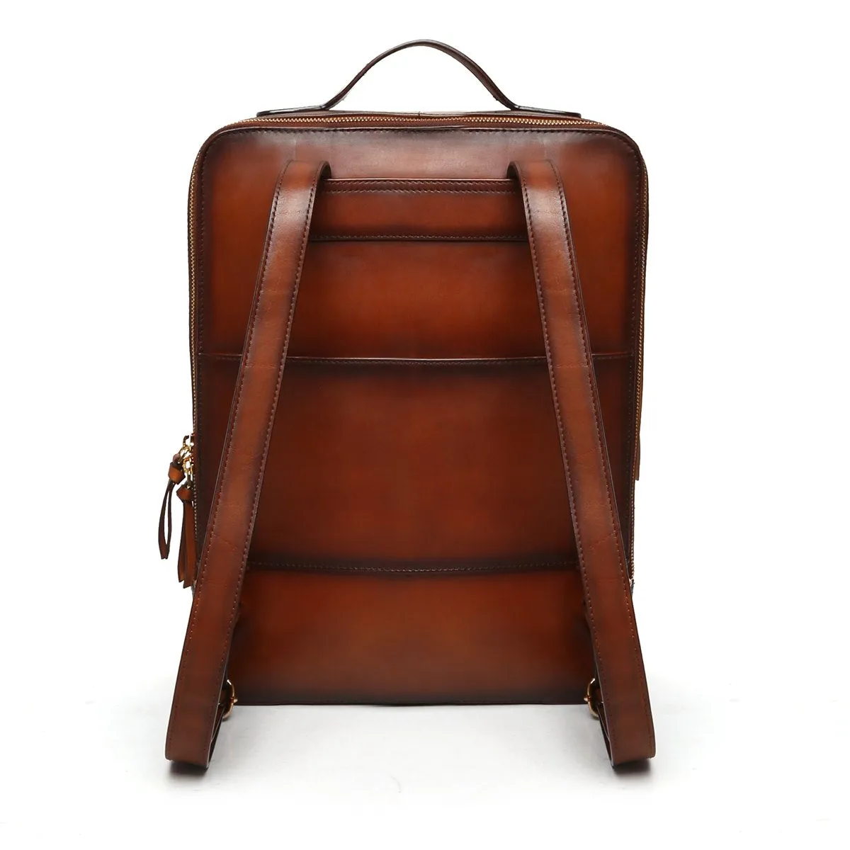 Tan Weaved Stripes Leather Backpack By Brune & Bareskin