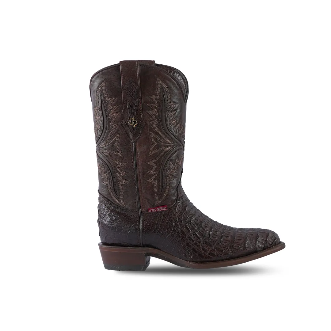 Texas Country Exotic Boot Lomo Caiman Kango Tabaco Round Toe LM220