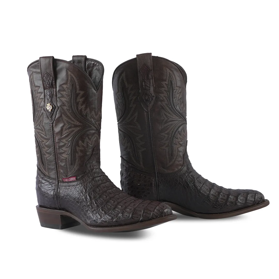 Texas Country Exotic Boot Lomo Caiman Kango Tabaco Round Toe LM220