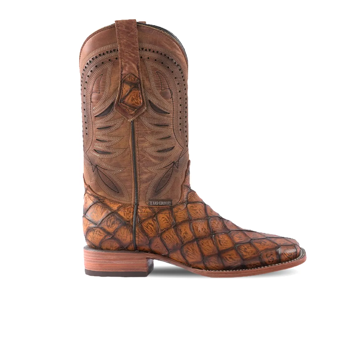 Texas Country Western Boot Pez Pirarucu Miel Mun Square Toe E687