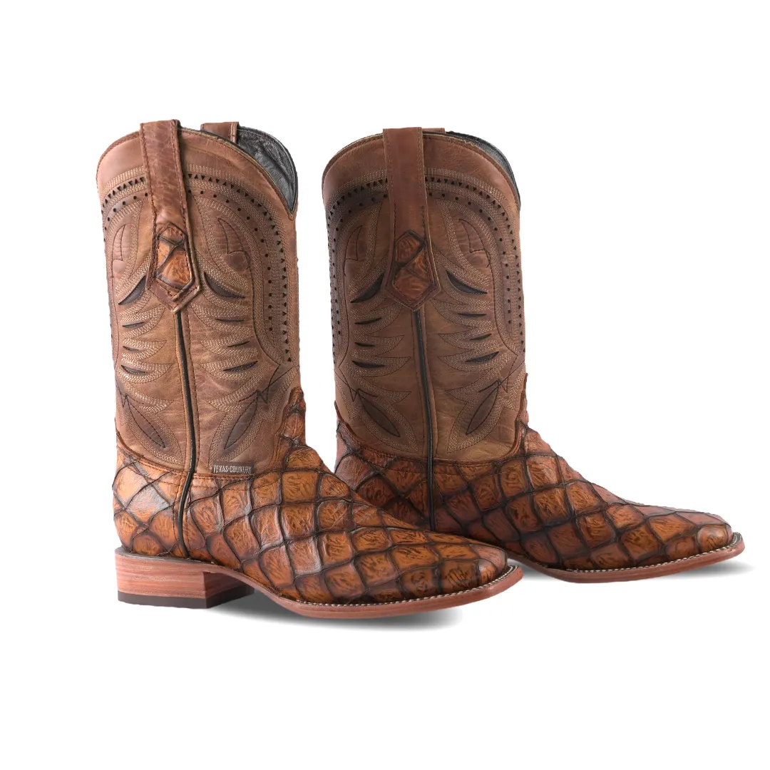 Texas Country Western Boot Pez Pirarucu Miel Mun Square Toe E687