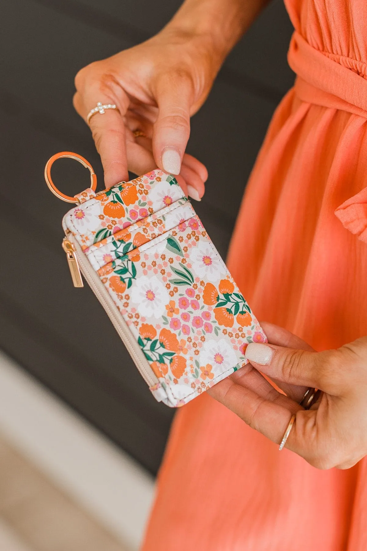 The Darling Effect Keychain Card Wallet- Orange & Tan