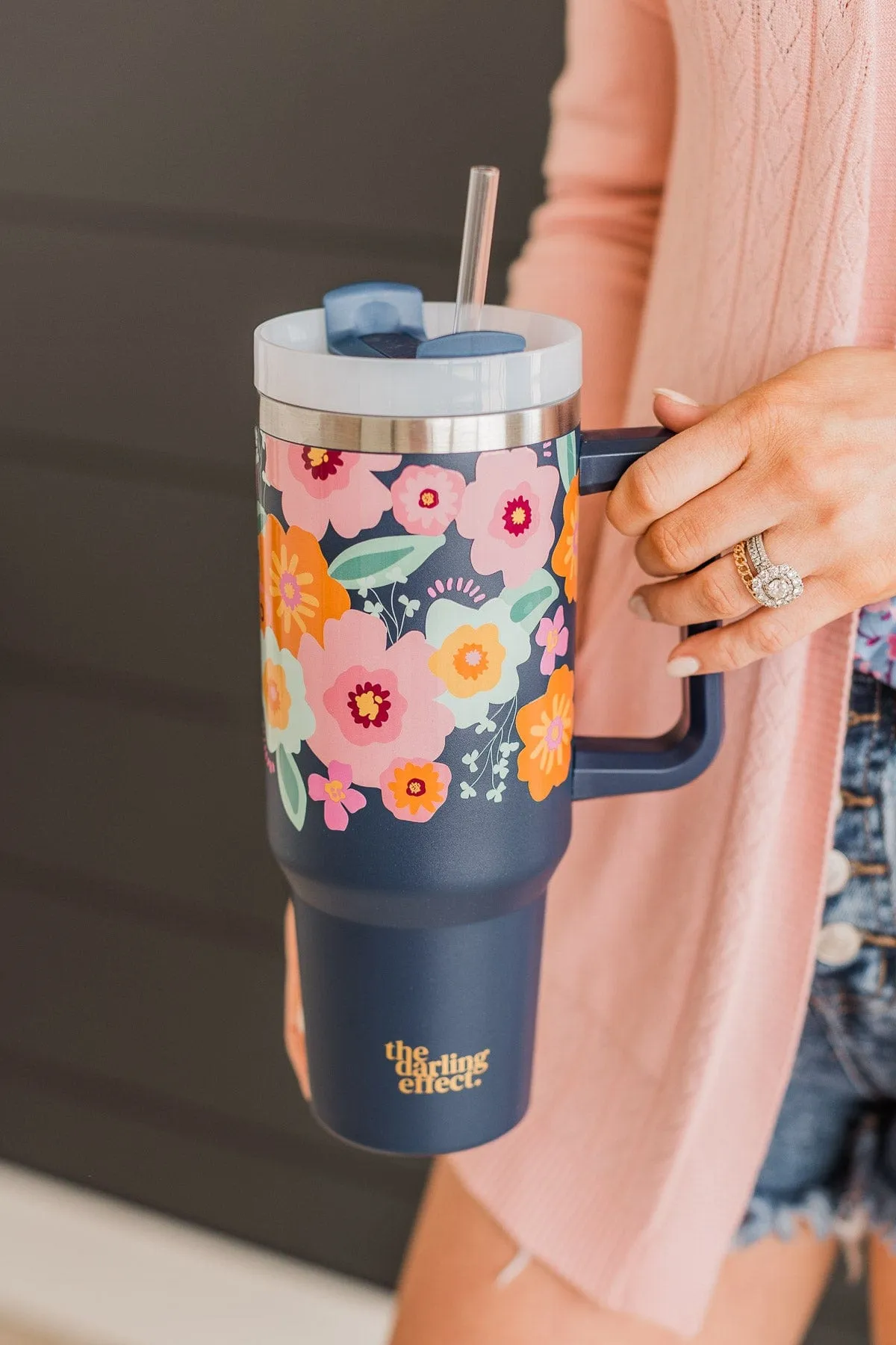 The Darling Effect Travel Tumbler- Navy Floral