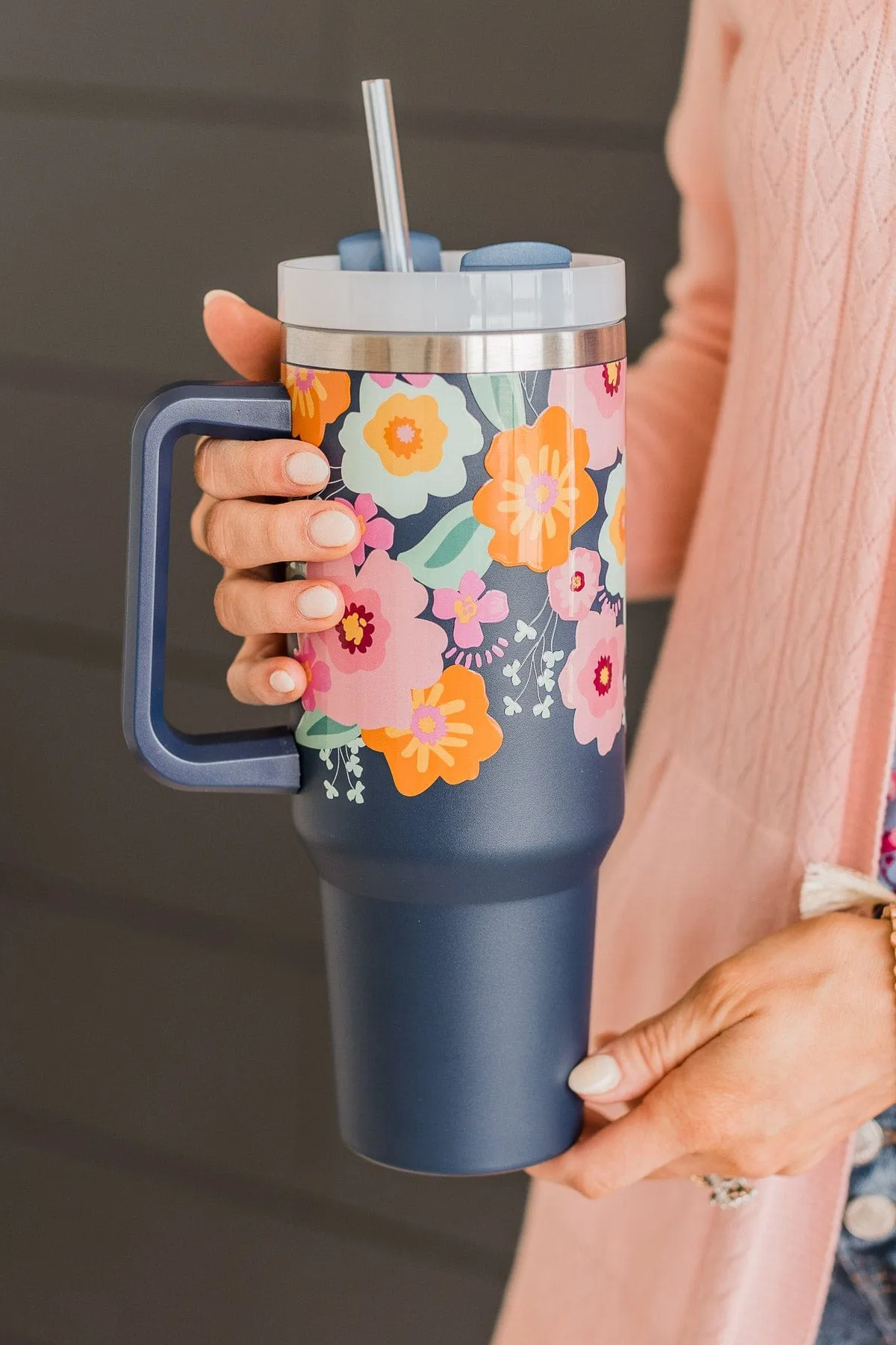 The Darling Effect Travel Tumbler- Navy Floral